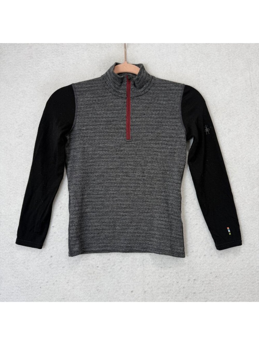 Smartwool Pullover Kids Large Gray Merino Wool 1/4 Zip Base Layer Thermal